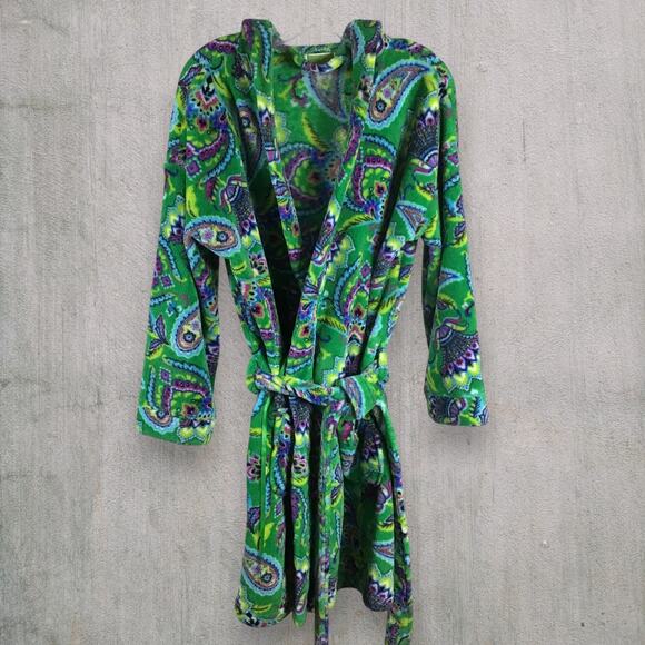 Vera Bradley Women's Green Paisley Hooded Soft Fleece Robe Size S/M - Picture 1 of 5